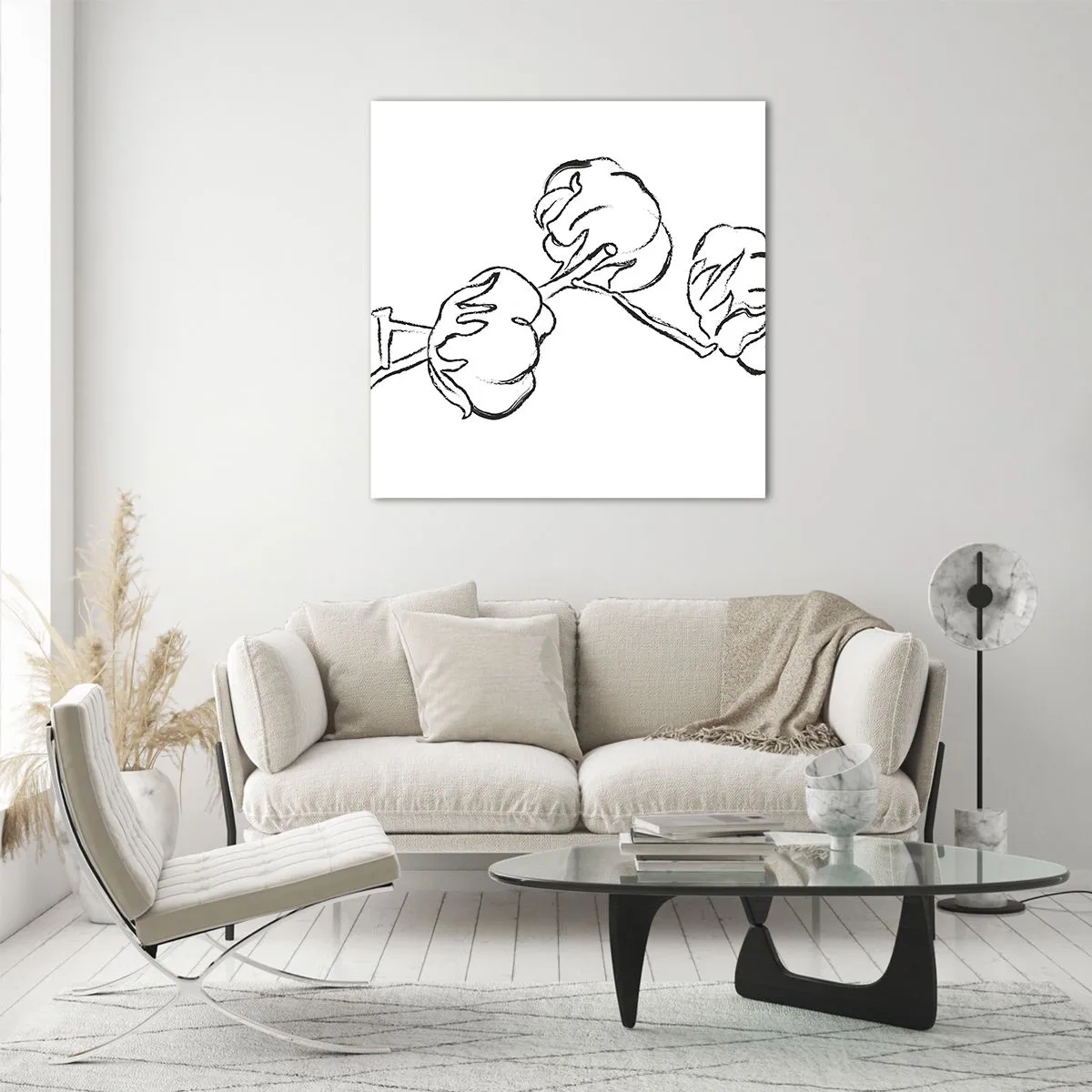 Tablou pe sticlă - Pufuri de bumbac - 70x70 cm