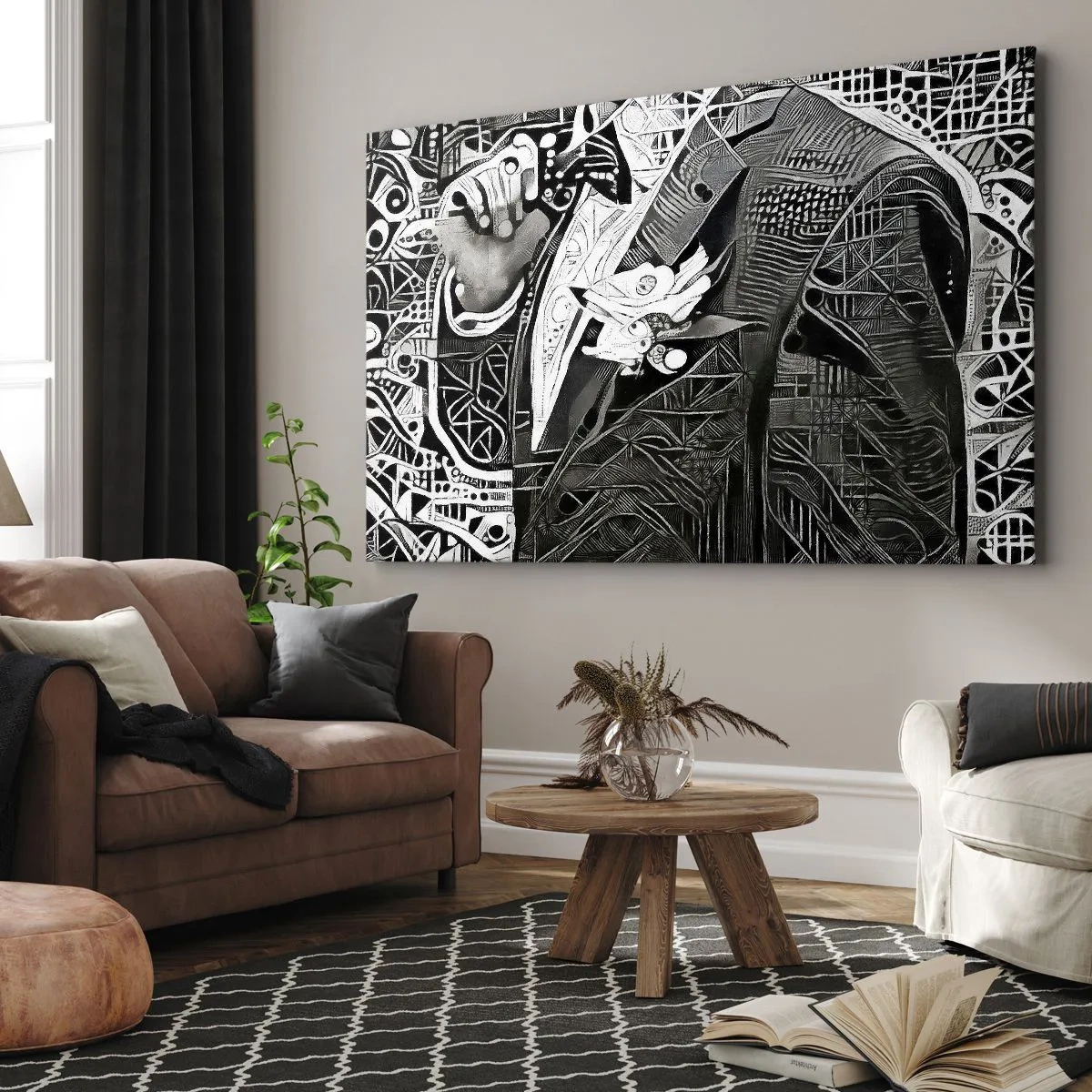 Tablou pe pânză Canvas - Abstracție elegantă a unui bărbat în costum, în alb și negru - 70x50cm - Doar un om aparent gri - Decorațiune modernă pentru perete pentru living și dormitor ARTTOR