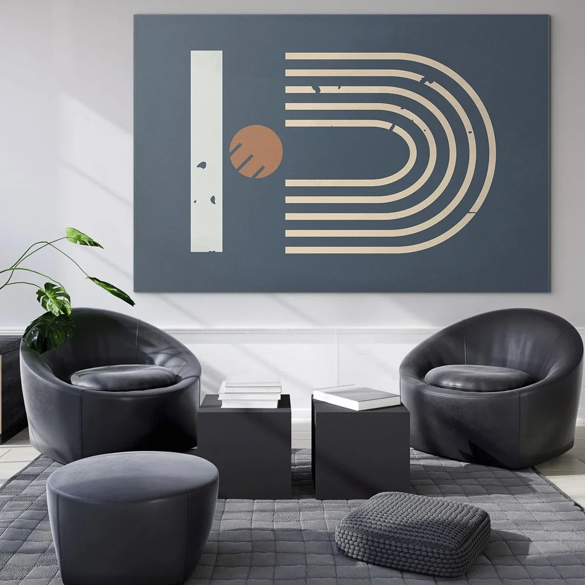 Tablou pe sticlă - Compoziție retro geometrică pe un fundal întunecat - 70x50cm - Geometrie în funcție de rodie - Decorațiune modernă pentru perete pentru living și dormitor ARTTOR