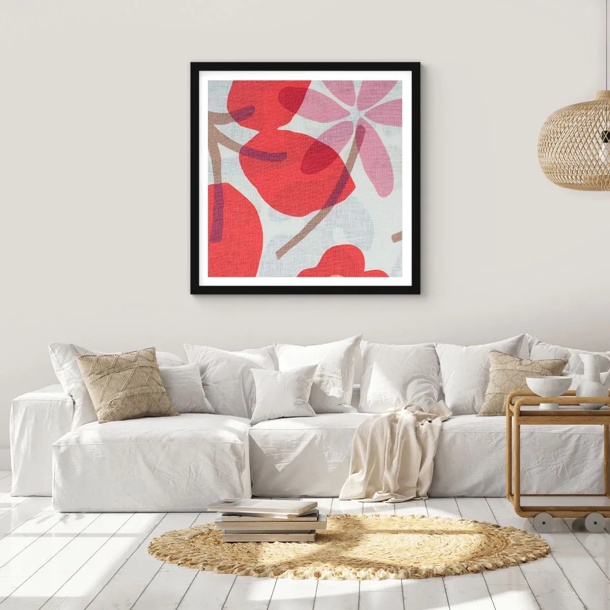Poster în ramă neagră - Aranjament floral în roz - 40x40 cm