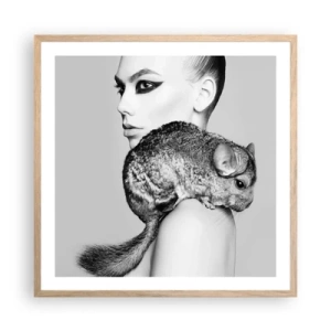 Poster în ramă de stejar deschis - Dama cu șinșilă - 60x60 cm