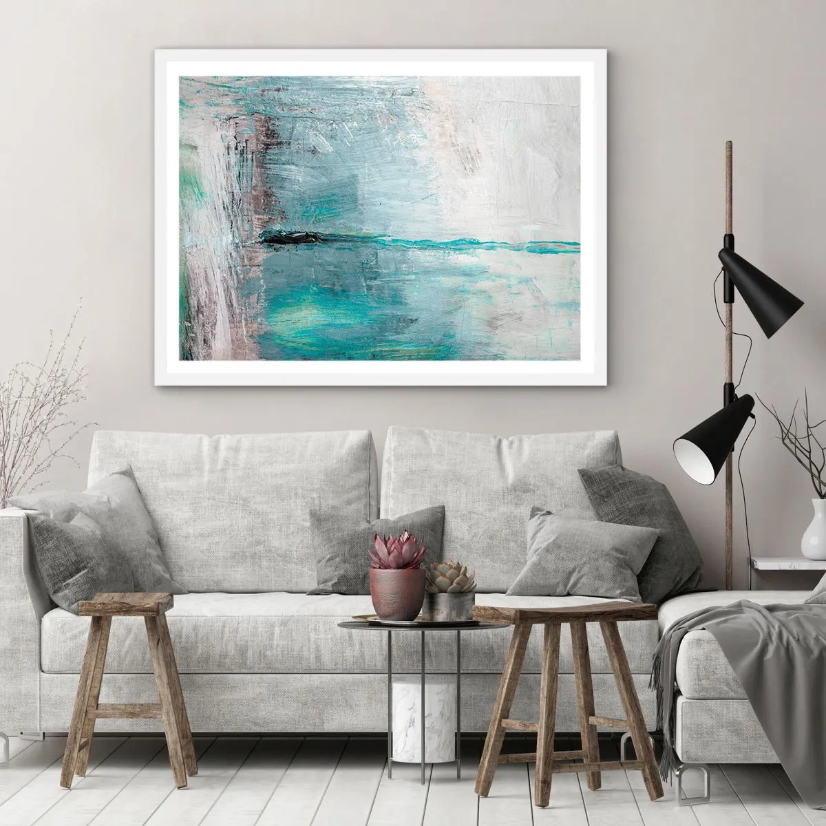 Poster în ramă albă - Orizontal în albastru - 100x70 cm