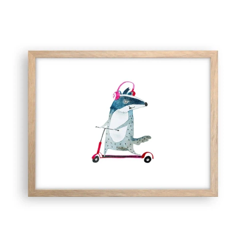 Poster în ramă de stejar deschis - Bucurie de bursuc - 40x30 cm