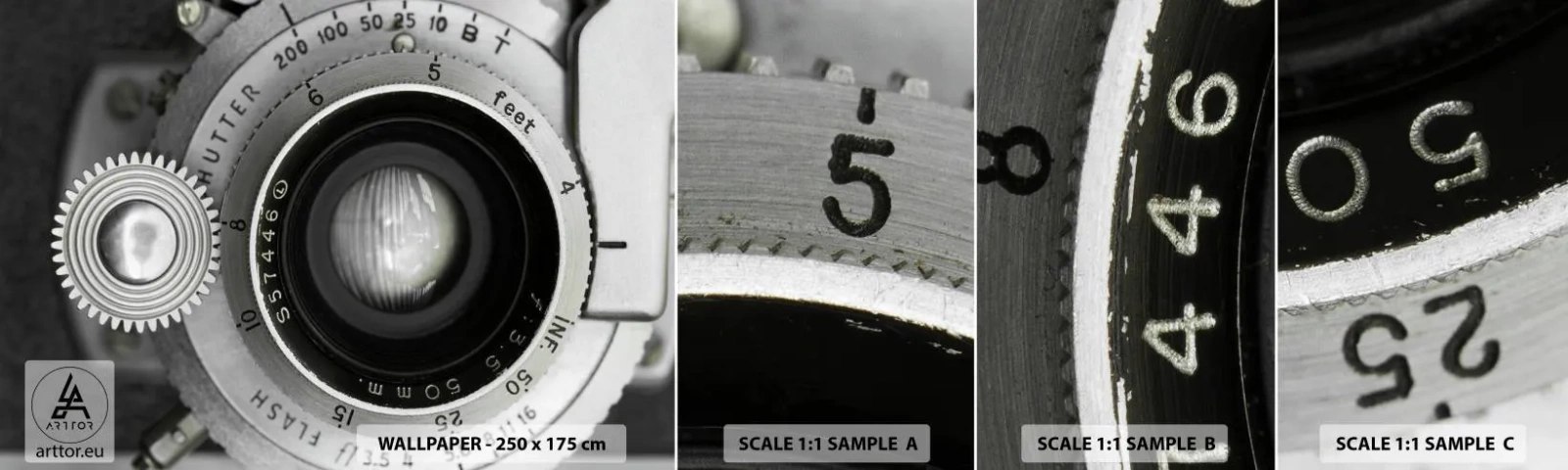 Mostră de Tapet Standard Eco - Povestea de la Hollywood - aparat foto, alb-negru, Epocă - 100x30 cm