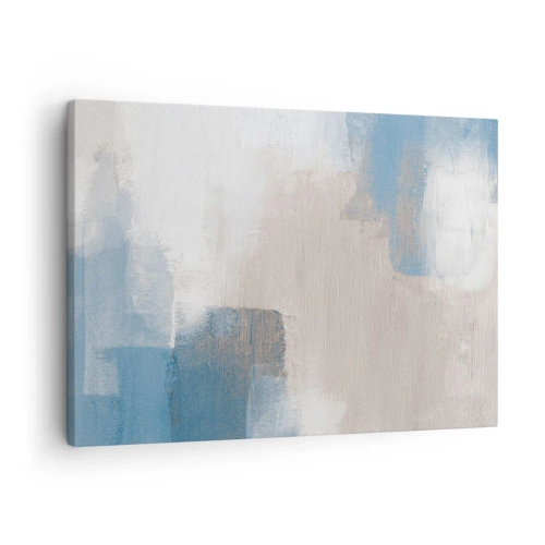 Tablou pe pânză Canvas - Forme abstracte în nuanțe de albastru și bej - 70x50cm - Abstracție roz în spatele unui voal de albastru - Decorațiune modernă pentru perete pentru living și dormitor ARTTOR