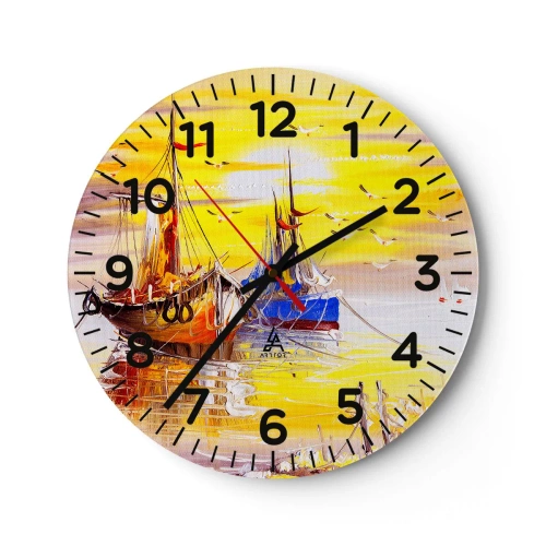 Ceas de perete - Ceas pe sticlă - O binemeritată odihnă în port - 30x30 cm