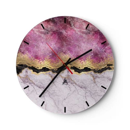 Ceas de perete - Ceas pe sticlă - Balerina sărind cu material roz care flutură - 30x30cm - La graniță - Decorațiune modernă pentru perete pentru living, bucătărie și dormitor ARTTOR