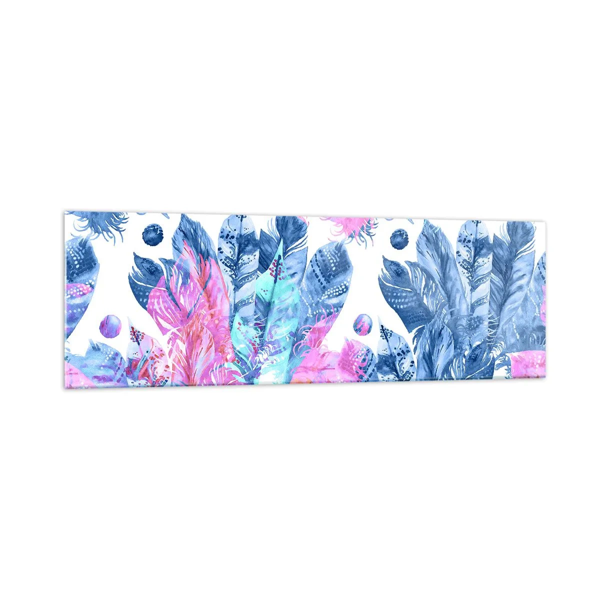 Tablou pe sticlă - Pene în alb și albastru - 160x50 cm