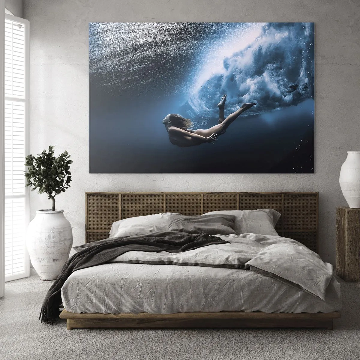 Tablou pe sticlă - Sirenă modernă - 70x50cm - Sirena modernă - Decorațiune modernă pentru perete pentru living și dormitor ARTTOR