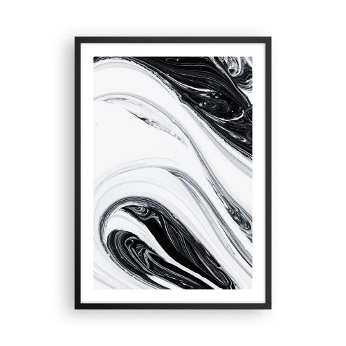 Poster în ramă neagră - Model abstract alb-negru cu linii curgătoare - 50x70cm - Combinație de contrarii - Decorațiune modernă pentru perete pentru living și dormitor ARTTOR