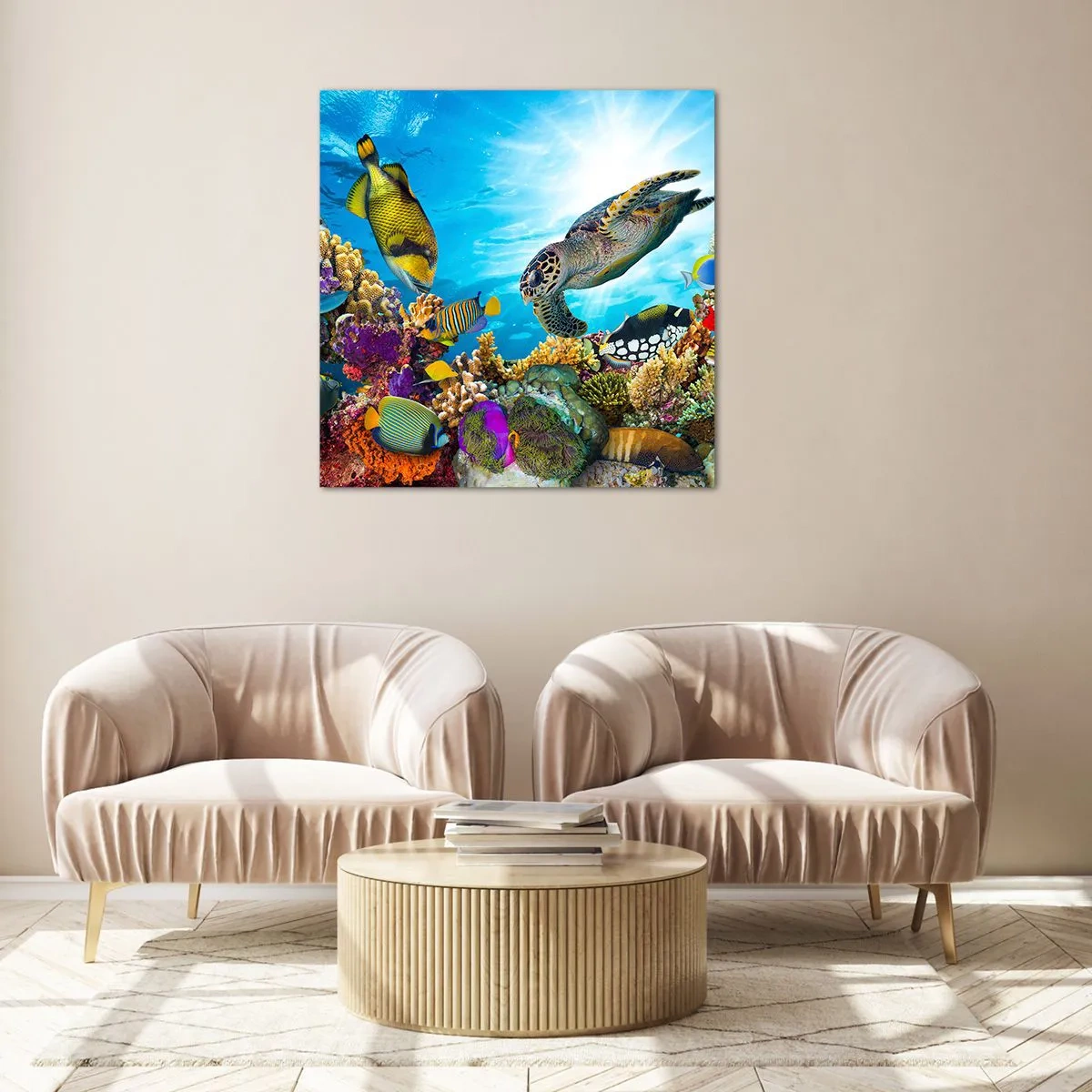 Tablou pe sticlă - Promenada de corali - 50x50 cm