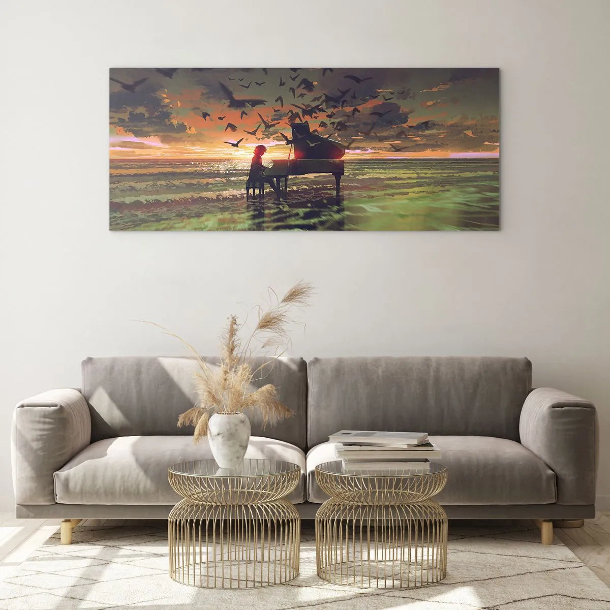 Tablou pe sticlă - Concert pentru pian și valuri - 120x50 cm