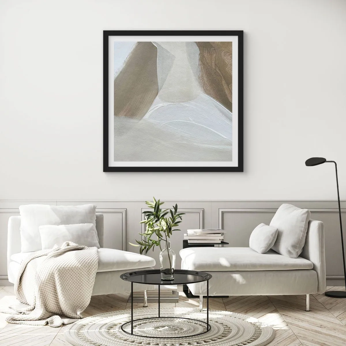 Poster în ramă neagră - Val de alb - 30x30 cm