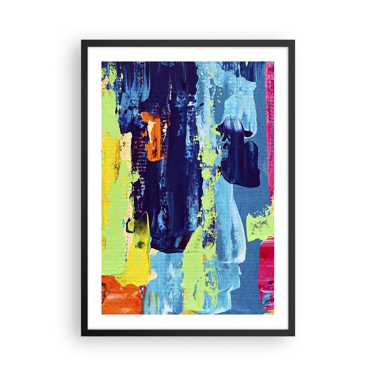 Poster în ramă neagră - Pensule abstracte în culori vibrante - 50x70cm - Viața este frumoasă! - Decorațiune modernă pentru perete pentru living și dormitor ARTTOR