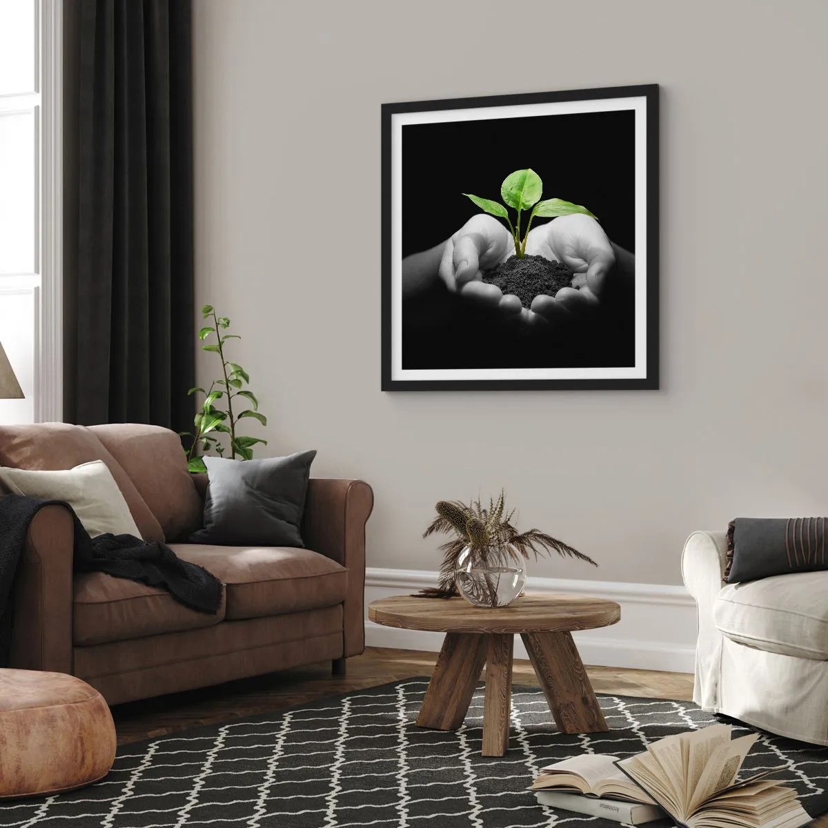 Poster în ramă neagră - Iubesc natura, o protejez - 40x40 cm