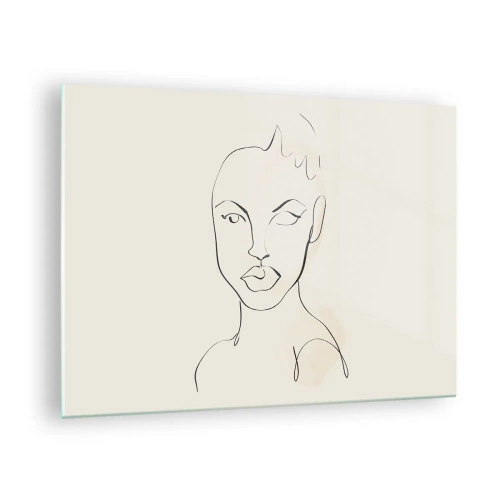 Tablou pe sticlă - Conturul feței este în nuanțe de negru cu accente subtile de roz. - 70x50cm - Schiță de senzualitate - Decorațiune modernă pentru perete pentru living și dormitor ARTTOR
