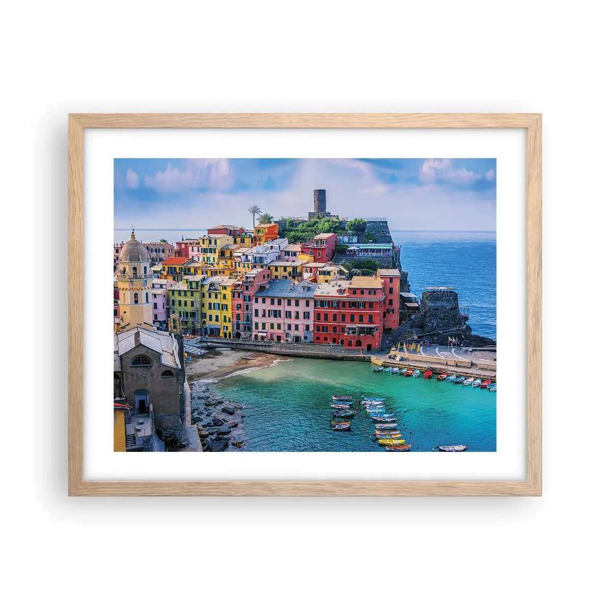 Poster în ramă de stejar deschis - Orașul mediteraneean magic - 50x40 cm