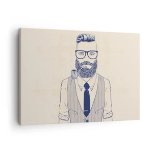 Tablou pe pânză Canvas - Bărbat stilizat cu barbă, pipă și ochelari - 70x50cm - Vesel, masculin și la modă - Decorațiune modernă pentru perete pentru living și dormitor ARTTOR