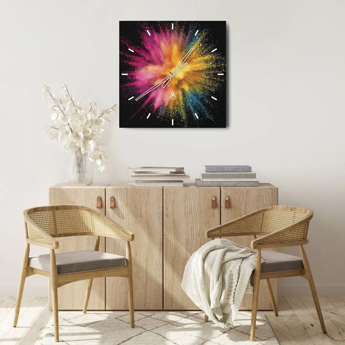 Ceas de perete - Ceas pe sticlă - Nașterea culorii  - 30x30 cm