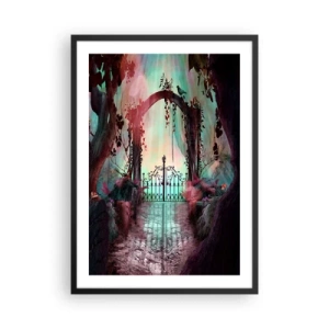 Poster în ramă neagră - O poartă misterioasă în pădure cu un fundal colorat - 50x70cm - Grădina secretă - Decorațiune modernă pentru perete pentru living și dormitor ARTTOR