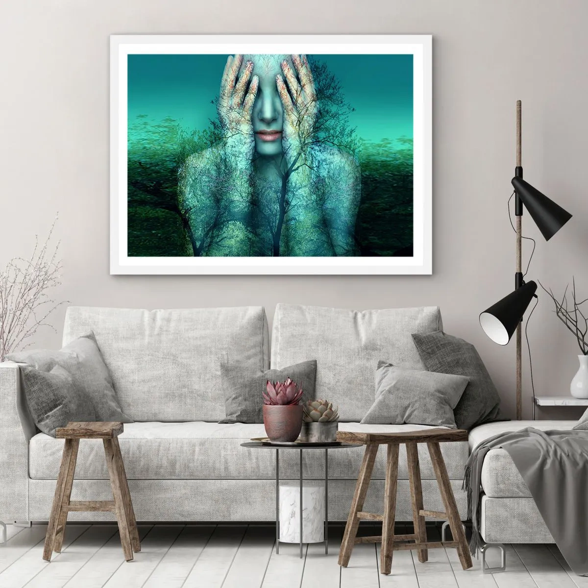 Poster în ramă albă - Scufundată în albastru - 91x61 cm