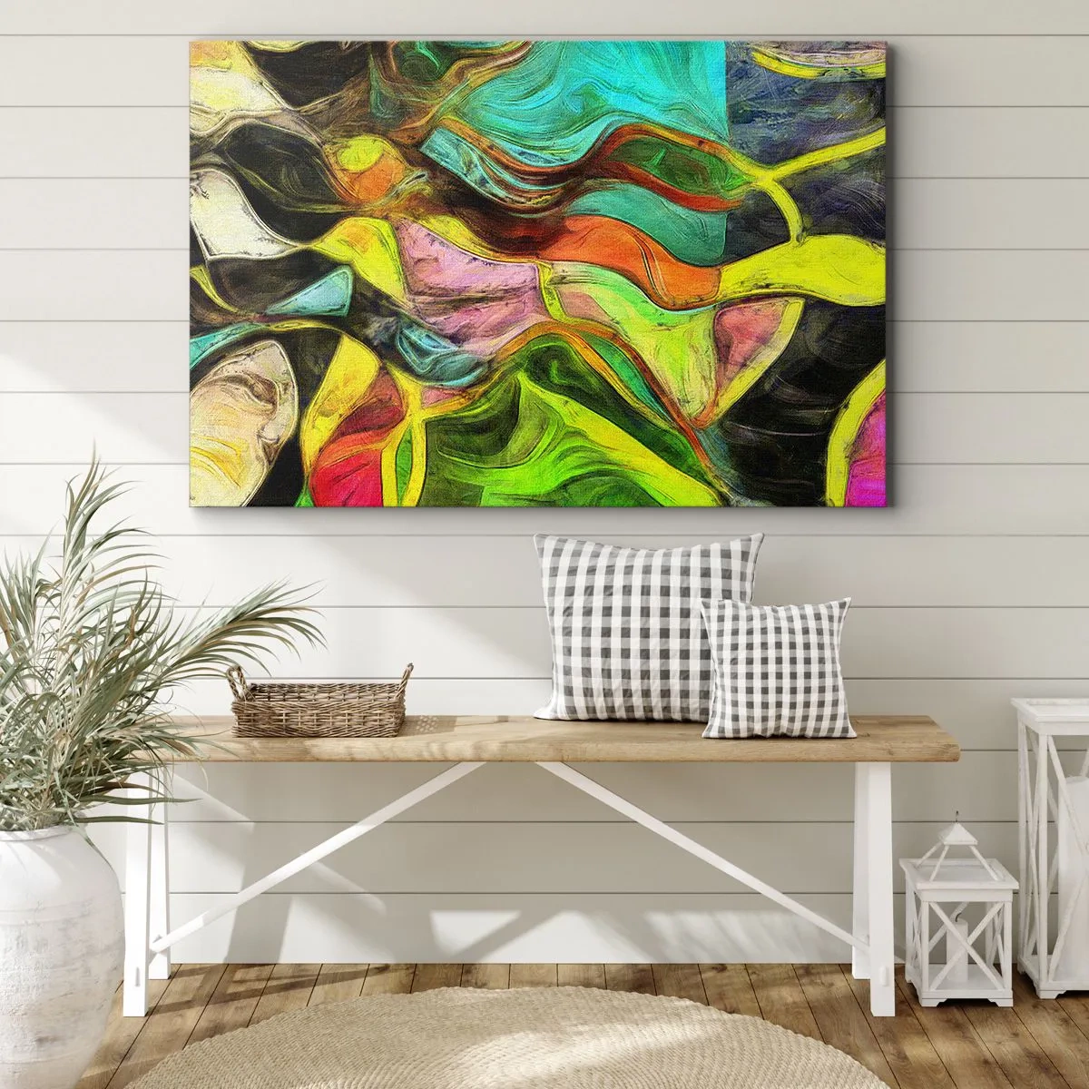 Tablou pe pânză Canvas - O compoziție abstractă cu pete colorate și linii dinamice. - 70x50cm - Mișcarea este viață - Decorațiune modernă pentru perete pentru living și dormitor ARTTOR
