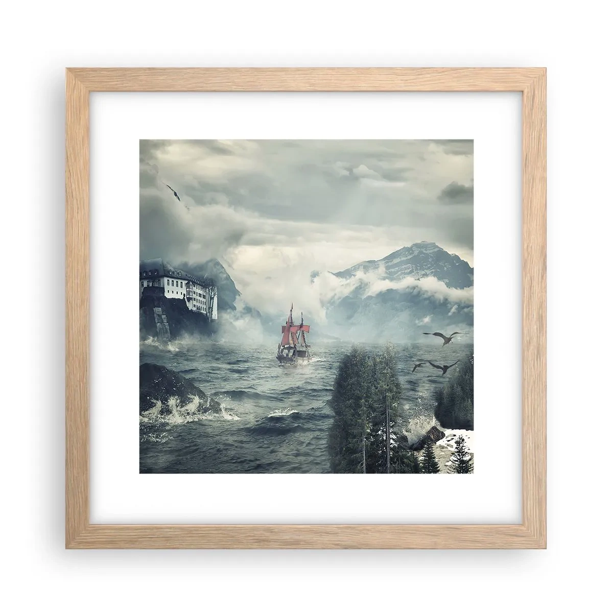 Poster în ramă de stejar deschis - Pe ape magice - 30x30 cm