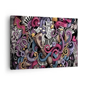 Tablou pe pânză Canvas - O abstracțiune muzicală plină de instrumente și note colorate. - 70x50cm - Melodie complicată - Decorațiune modernă pentru perete pentru living și dormitor ARTTOR