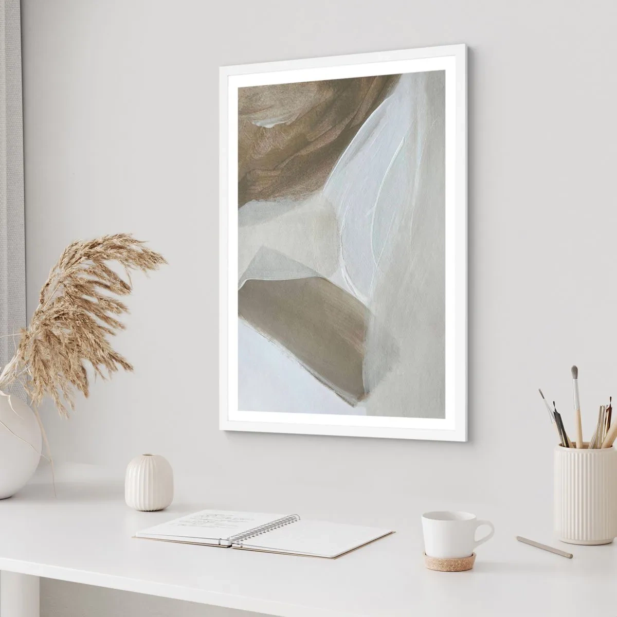Poster în ramă albă - Val de alb - 70x100 cm