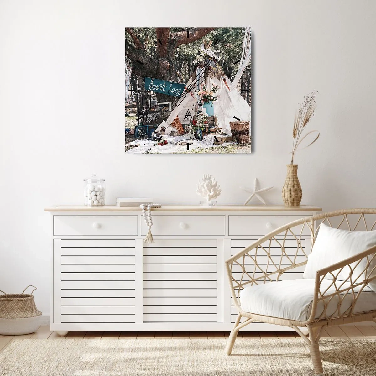 Ceas de perete - Ceas pe sticlă - Make love… - 30x30 cm