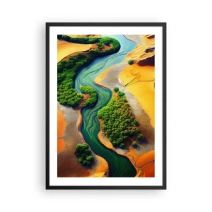 Poster în ramă neagră - Un peisaj colorat cu un râu șerpuitor - 50x70cm - Râul care dă viață - Decorațiune modernă pentru perete pentru living și dormitor ARTTOR
