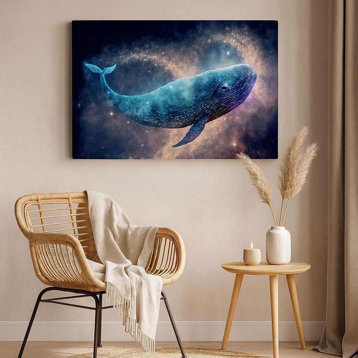 Tablou pe pânză Canvas - O balenă spațială cu o galaxie în fundal - 70x50cm - Există o lume... - Decorațiune modernă pentru perete pentru living și dormitor ARTTOR