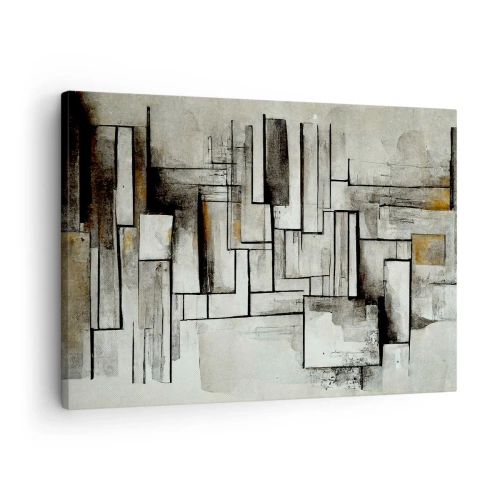 Tablou pe pânză Canvas - Dreptunghiuri abstracte în nuanțe de gri și negru - 70x50cm - Puterea simplității - Decorațiune modernă pentru perete pentru living și dormitor ARTTOR