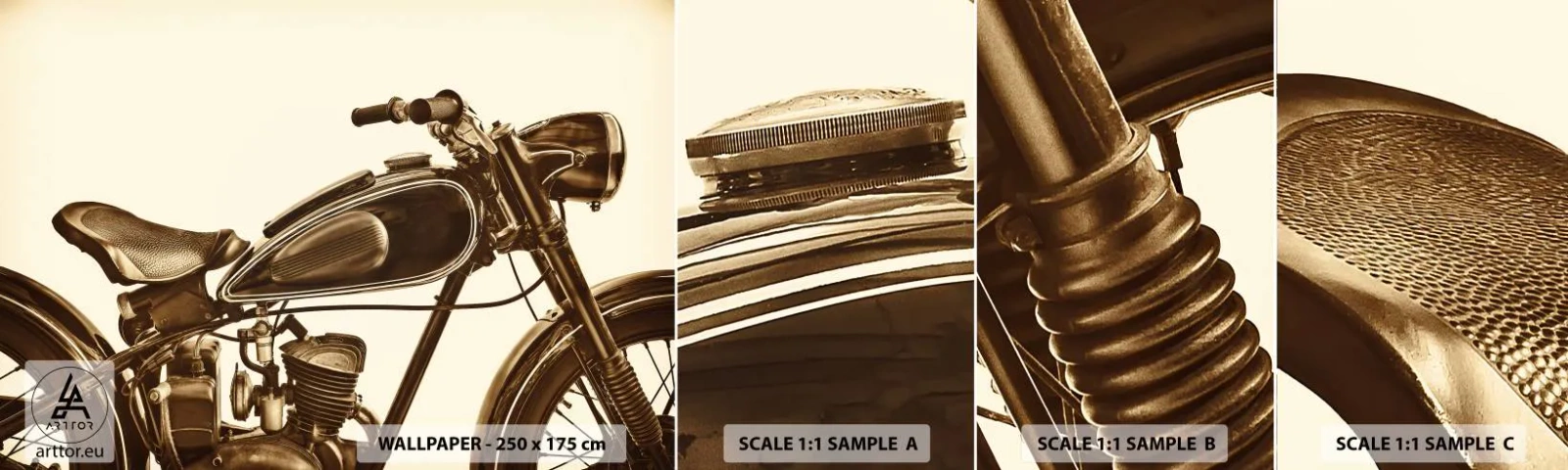 Mostră de Tapet Standard Eco - Dorul de clasici - Motocicletă, Epocă, Automobile - 100x30 cm