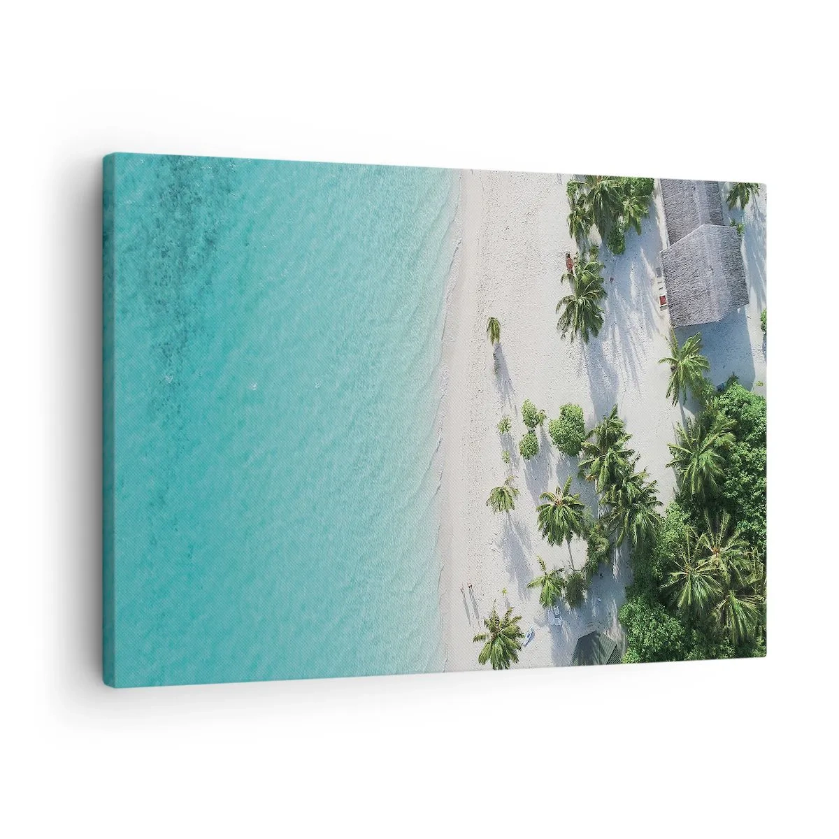 Tablou pe pânză Canvas - O vedere de sus a unei plaje tropicale cu apă turcoaz și palmieri - 70x50cm - Vacanță în paradis - Decorațiune modernă pentru perete pentru living și dormitor ARTTOR