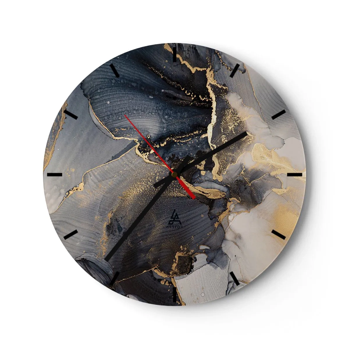 Ceas de perete - Ceas pe sticlă - Modele abstracte întunecate cu accente aurii pe sticlă - 30x30cm - Viața unei pietre - Decorațiune modernă pentru perete pentru living, bucătărie și dormitor ARTTOR