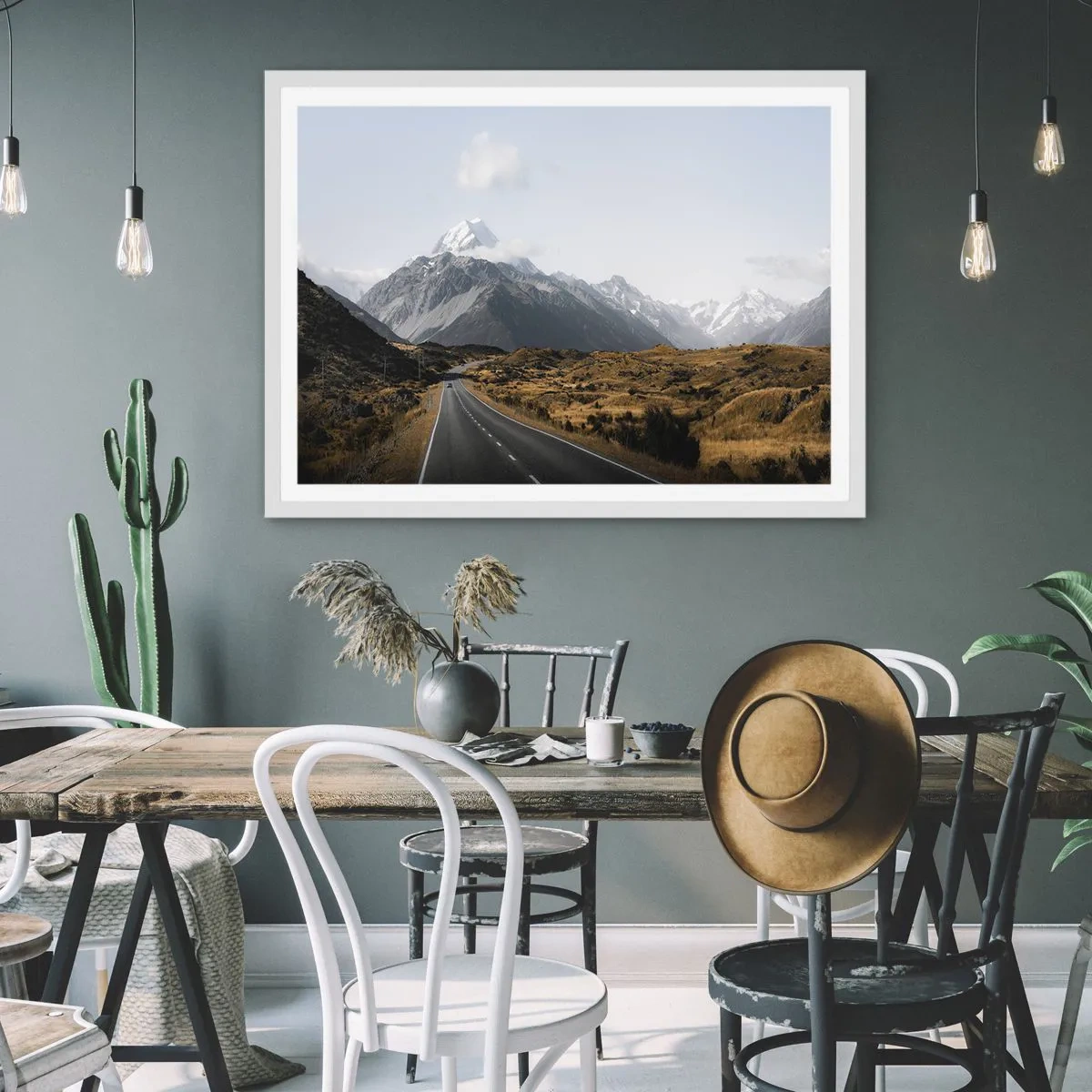 Poster în ramă albă - Drumul spre inima munților - 40x30 cm