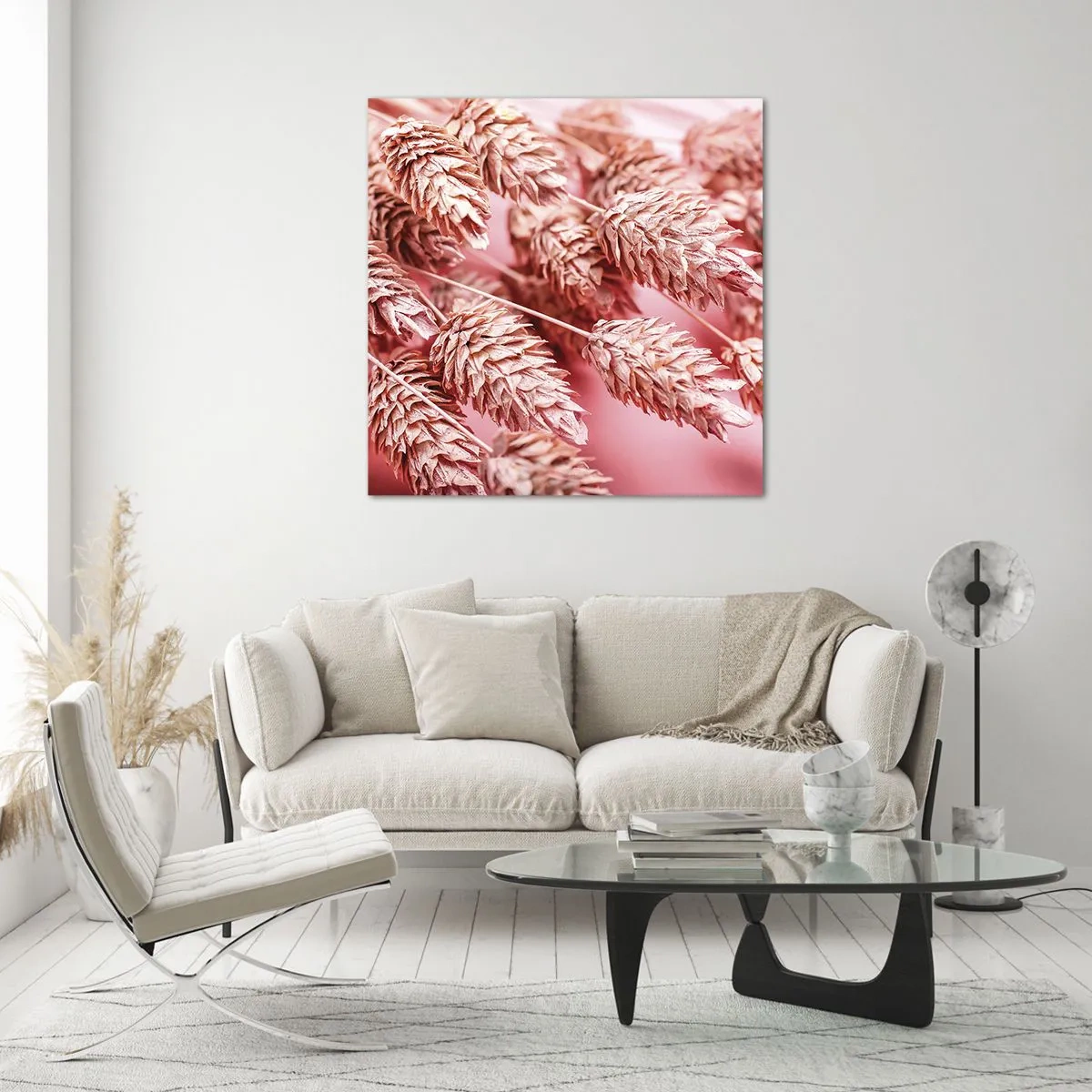 Tablou pe sticlă - Cascadă florală în roz - 40x40 cm
