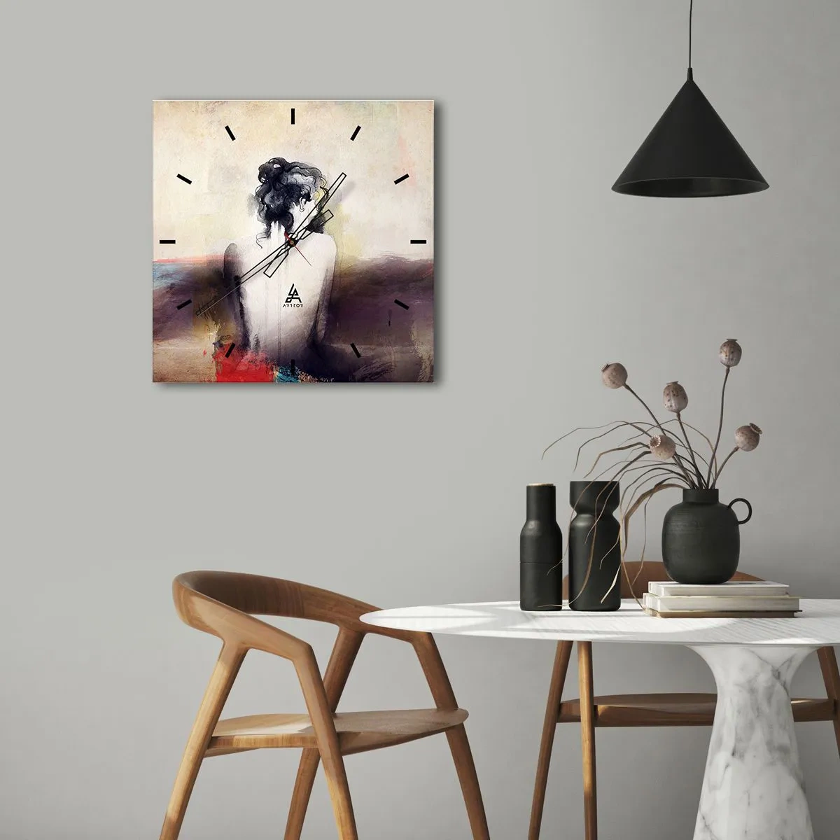 Ceas de perete - Ceas pe sticlă - Linii moi, forme ovale - 40x40 cm