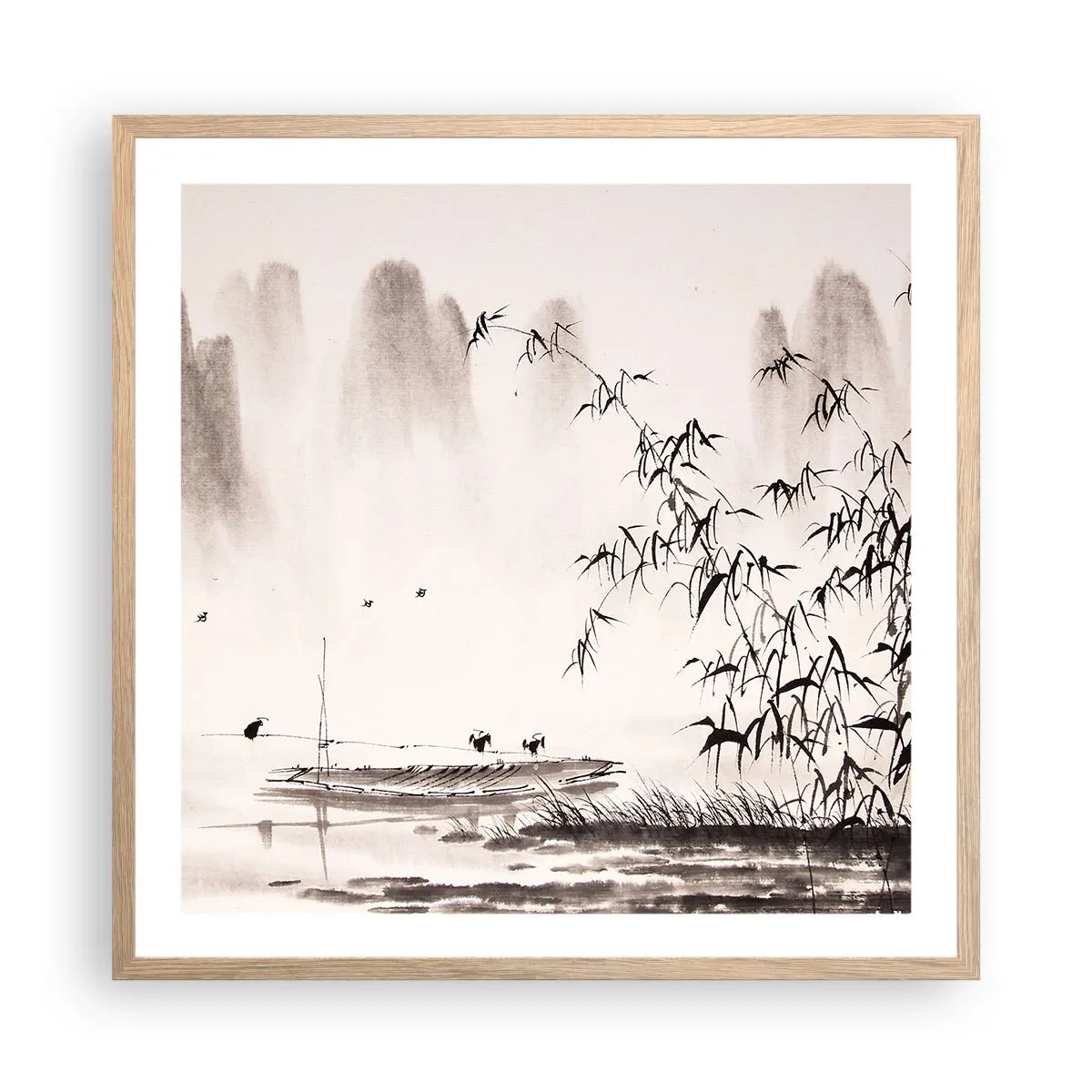 Poster în ramă de stejar deschis - Liniștea câmpurilor de orez - 60x60 cm