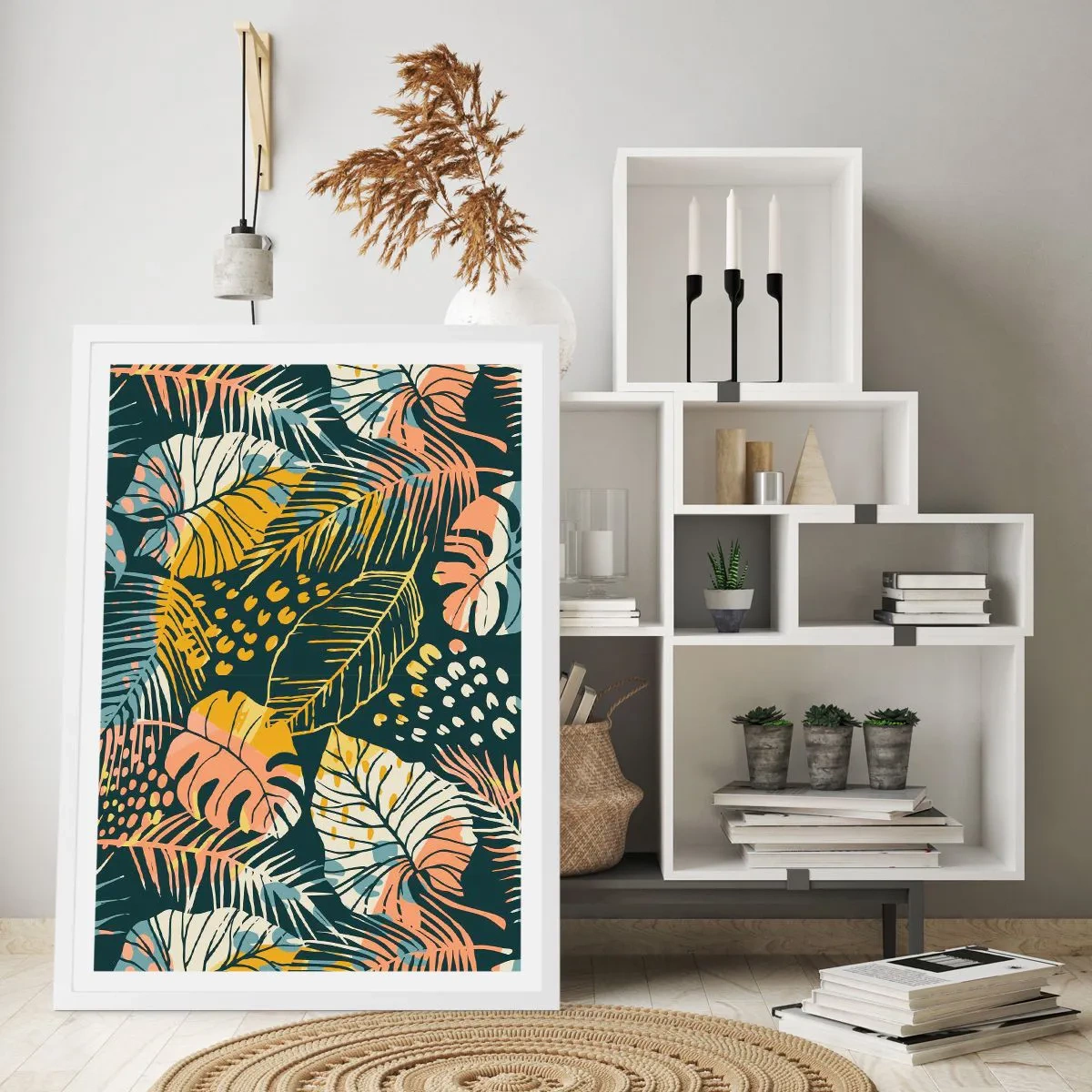 Poster în ramă albă - Fantezie cu frunze - 40x50 cm