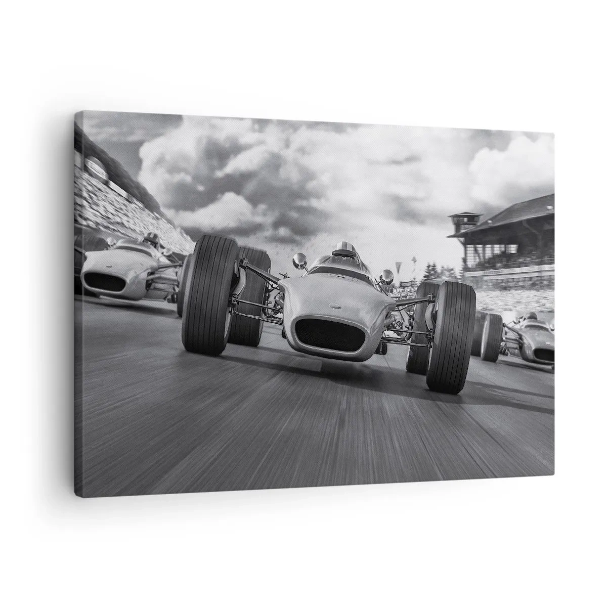 Tablou pe pânză Canvas - Cursă de mașini clasice în mișcare - 70x50cm - Cai putere! - Decorațiune modernă pentru perete pentru living și dormitor ARTTOR
