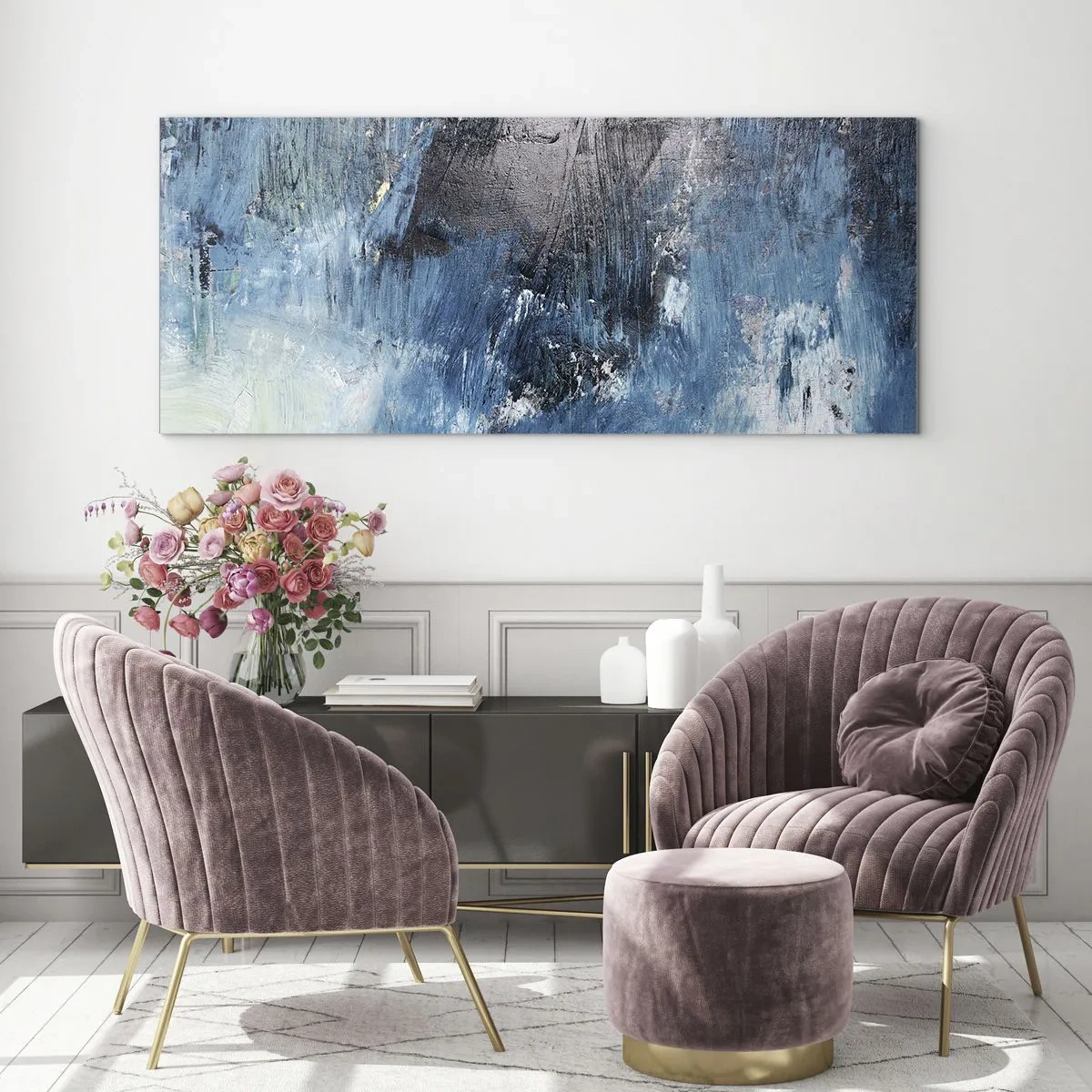 Tablou pe sticlă - Rapsodie albastră - 100x40 cm
