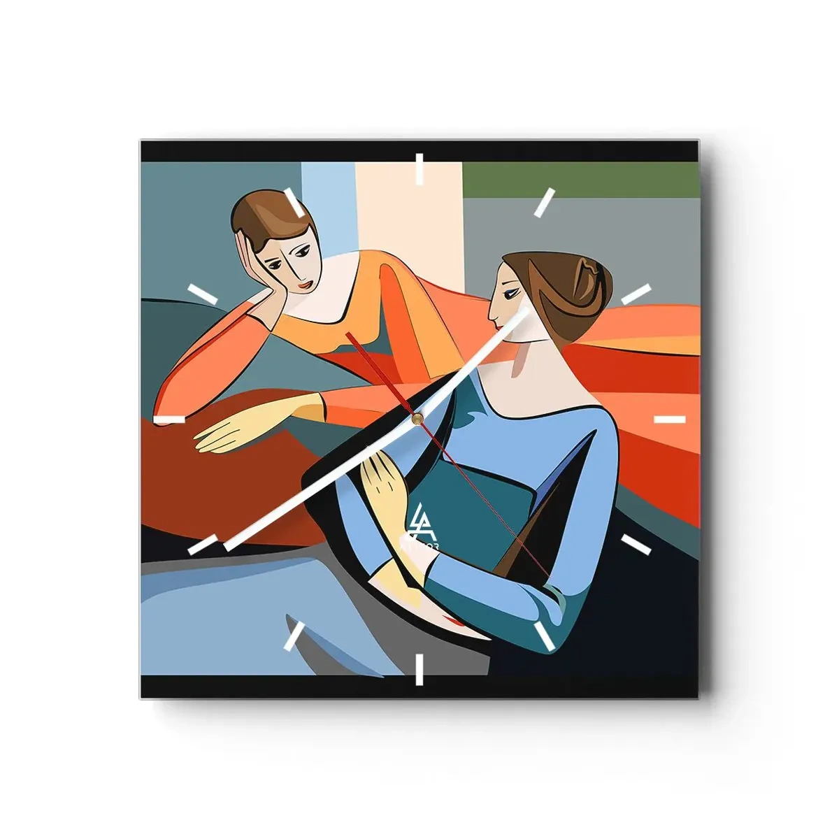 Ceas de perete - Ceas pe sticlă - Un moment de confidențe - 30x30 cm