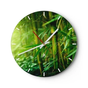 Ceas de perete - Ceas pe sticlă - O pădure de bambus în nuanțe intense de verde - 30x30cm - Cunoașteți verdeața în sine - Decorațiune modernă pentru perete pentru living, bucătărie și dormitor ARTTOR