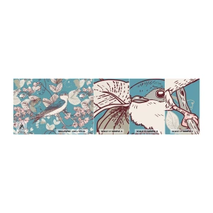 Mostră tapet autocolant Deluxe Sticker - Ciripit în florile albe - Abstracția, A inghiti, Pasăre - 100x30 cm