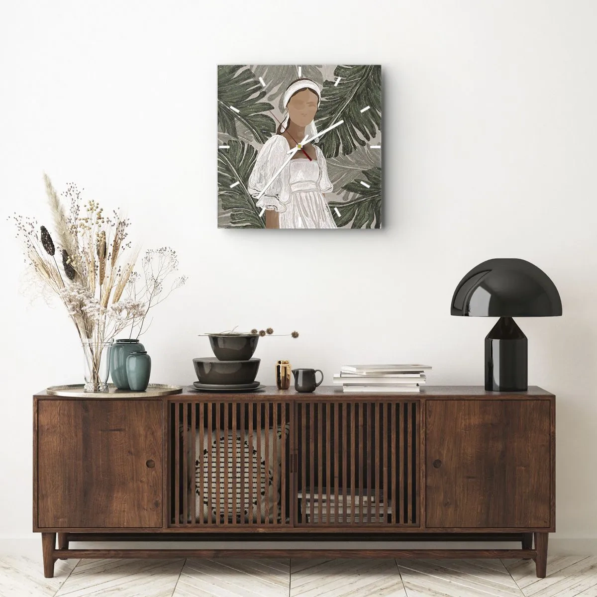 Ceas de perete - Ceas pe sticlă - Portret exotic - 40x40 cm