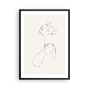 Poster în ramă neagră - O linie minimalistă care creează silueta unei femei - 50x70cm - Încâlcită în vise - Decorațiune modernă pentru perete pentru living și dormitor ARTTOR
