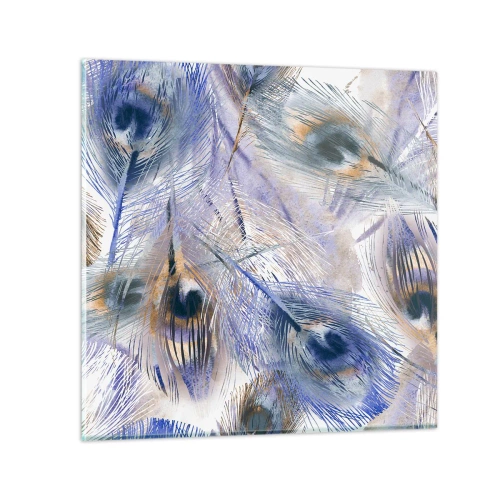 Tablou pe sticlă - Compoziția penelor de păun - 40x40 cm