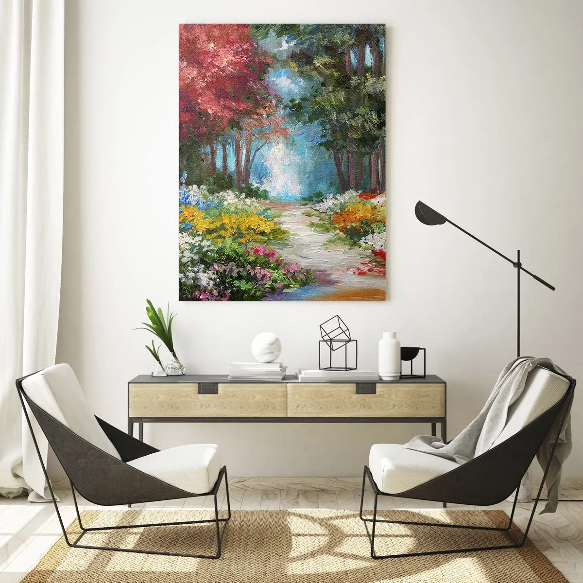Tablou pe sticlă - Grădină de pădure, pădure de flori - 50x70 cm